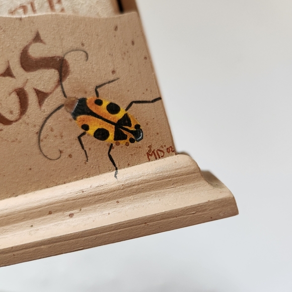 Vintage 1990s Hand Painted Wood Coasters Bees Dragonfly Lady Bugs Folk Art Set - Picture 4 of 8